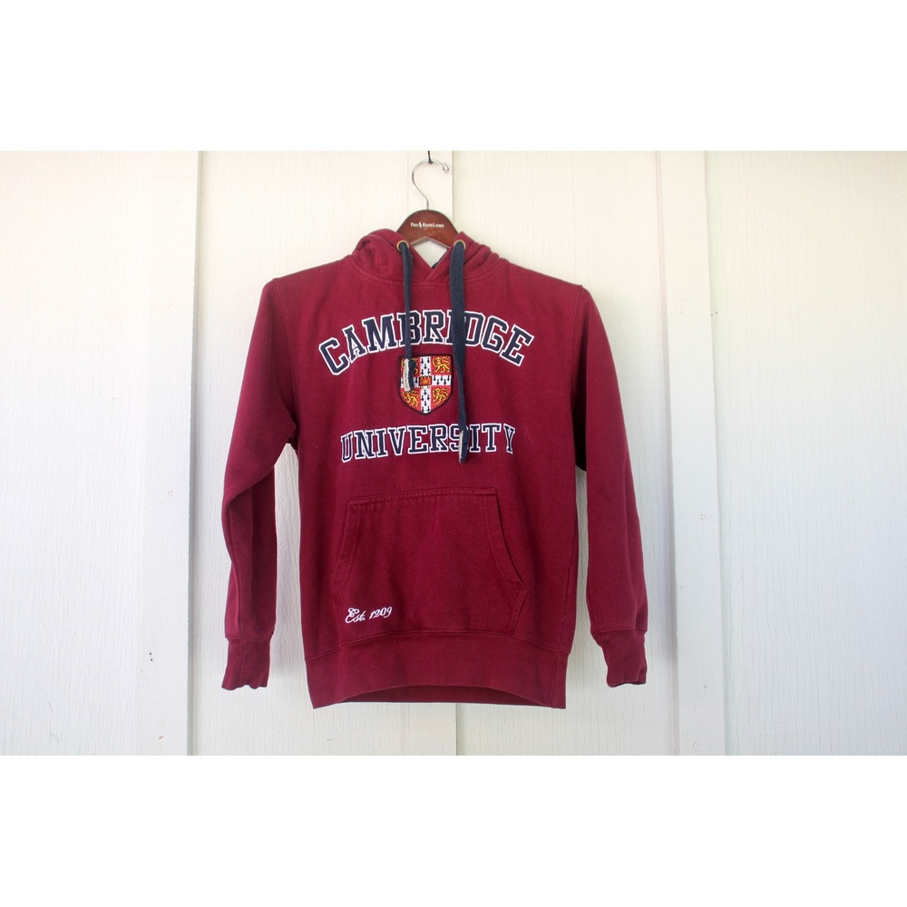 University of Cambridge Hoodie Maroon Burgundy Embroidered Crest Sweatshirt Sz S